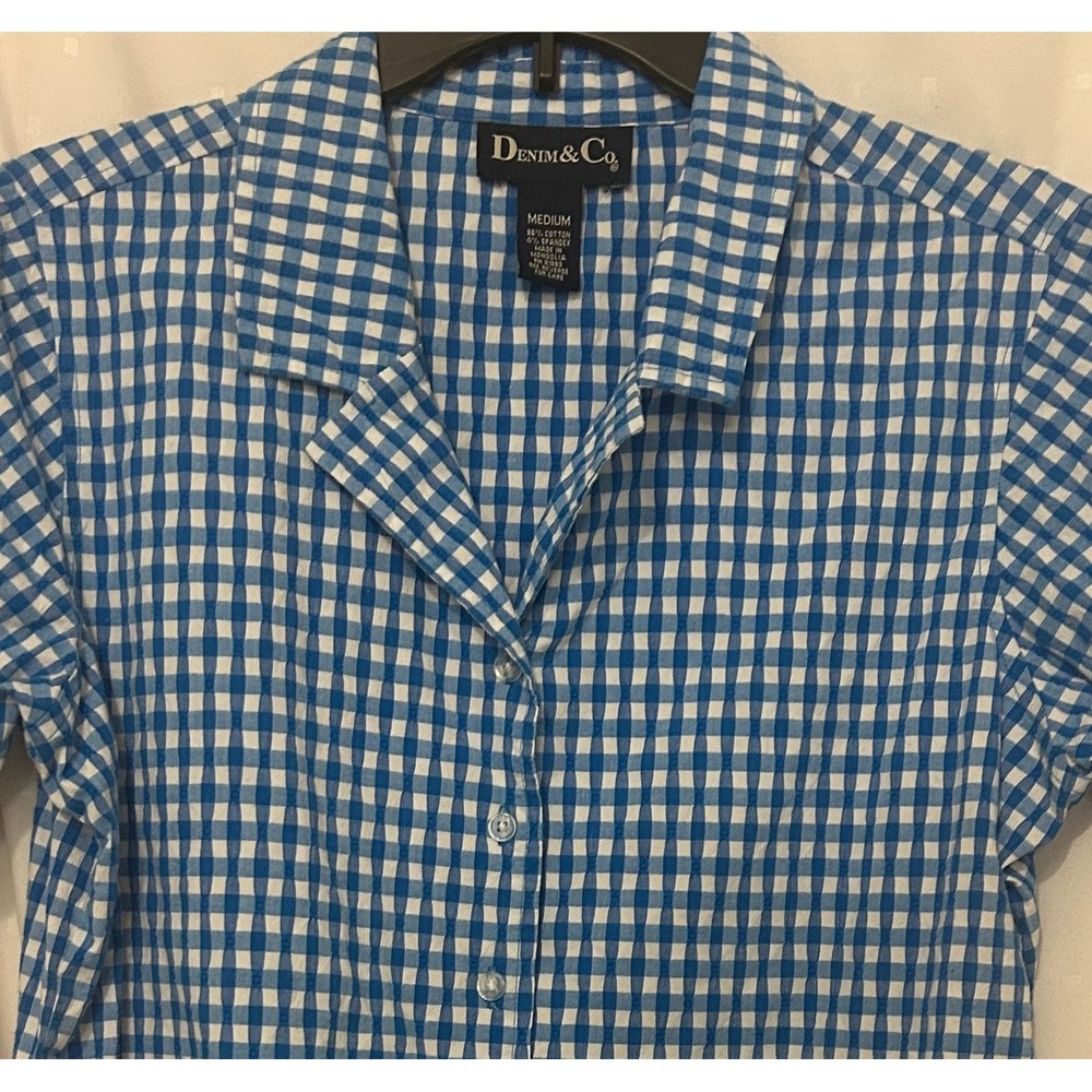 Denim & Co. Gingham Seersucker Short Sleeve Shirt